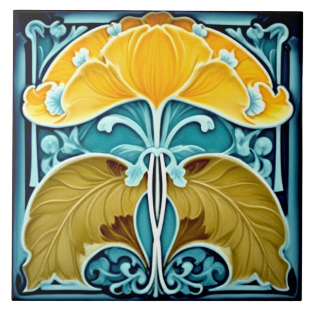 Yellow Ginko Blume Fliese (Vorderseite)