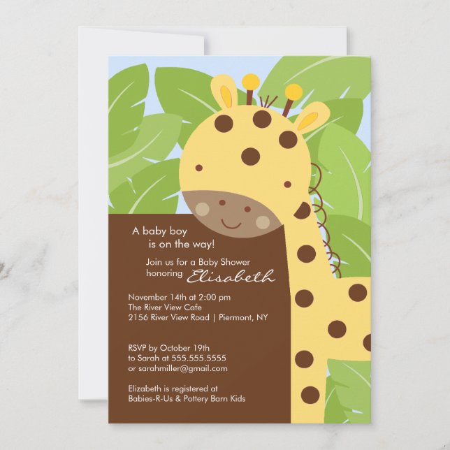 Yellow Giraffe Baby Shower Einladung (Vorderseite)