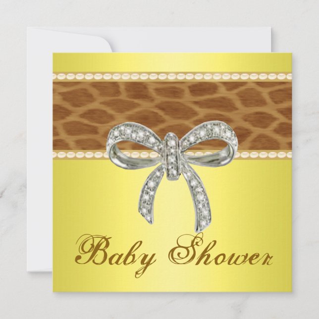 Yellow Giraffe Diamond Bow Babydusche Einladung (Vorderseite)