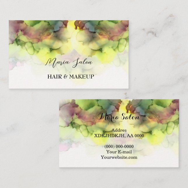 Yellow Glitzer gold Aquarell Business Card Visitenkarte (Vorne/Hinten)