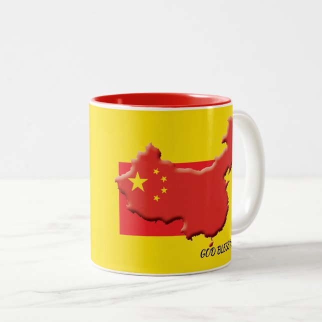 Yellow God Bless CHINESE FLAG Zweifarbige Tasse (VorderseiteRechts)