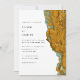 Yellow Gold & Aqua Minimalistische Marmorhochzeit Einladung