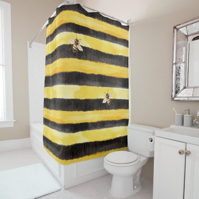 Yellow Gold Black Stripes Honey Bee  Duschvorhang (Beispiel)