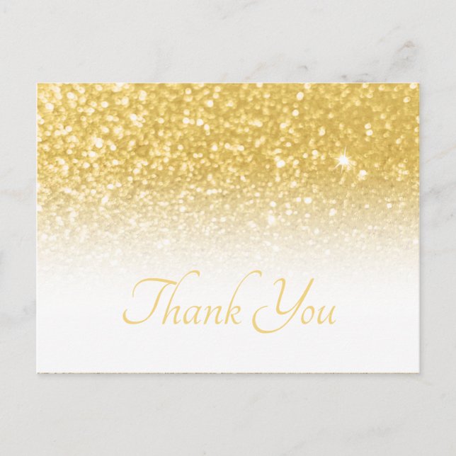 Yellow Gold Bokeh Glitzer White Ombre Vielen Dank Postkarte (Vorderseite)