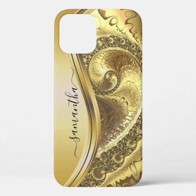 Yellow Gold Bold Metallic Handgeschriebenes Monogr Case-Mate iPhone Hülle (Rückseite)