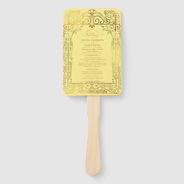 Yellow Gold Deko Chic Glam Wedding Program Fächer (Vorderseite)