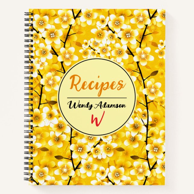 Yellow Gold Fall Book für Familienrezepte | Floral Notizbuch (Vorderseite)