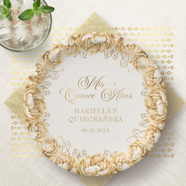 Yellow Gold Floral Quinceanera Pappteller