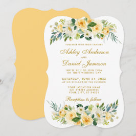 Yellow Gold Floral White Green Wedding Einladung