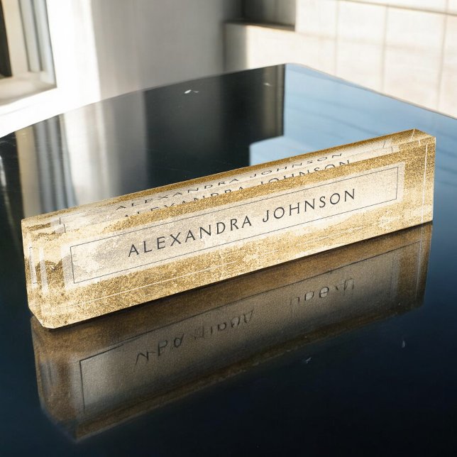 Yellow Gold Foil Luxus Pinselstriche Namensplakette (Von Creator hochgeladen)