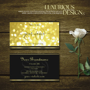 Yellow Gold Glitter Black Golden Border Initials Visitenkarte