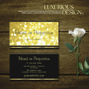 Yellow Gold Glitter Stars Golden Border on Black Visitenkarte