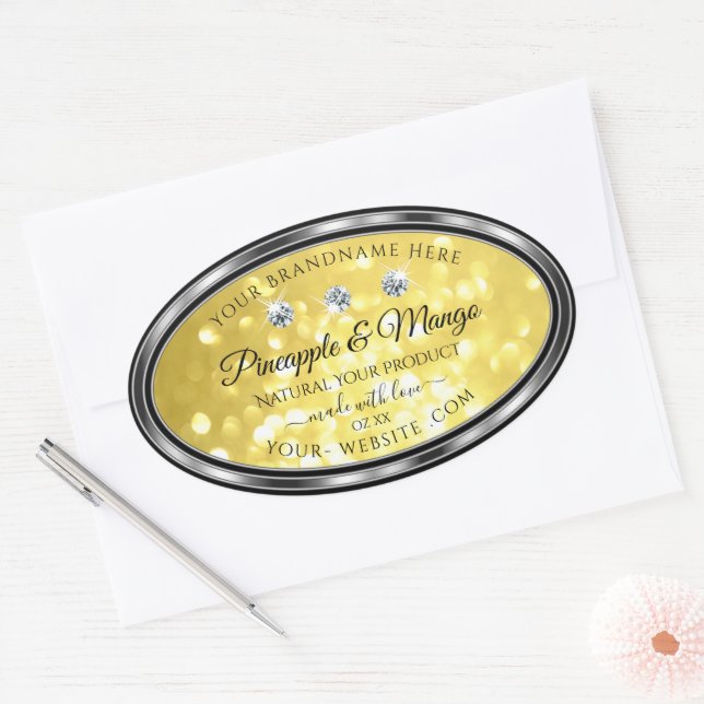 Yellow Gold Glitzer Product Labels Diamonds Silver Ovaler Aufkleber (Umschlag)
