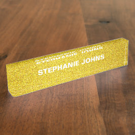 Yellow Gold Glitzer Sparkle Monogram Name Class Namensplakette