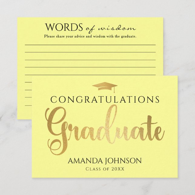 Yellow Gold Graduate Words of Wisdom Abschluss Begleitkarte (Vorne/Hinten)