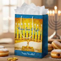 Yellow Gold Hanukkah Menorah Peace Liebe Light Bol