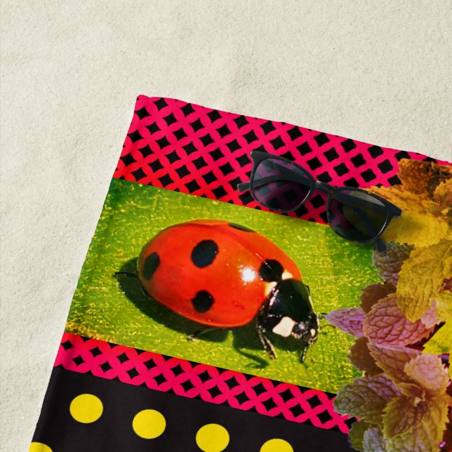 Yellow Gold Ladybug Polka Dots Beach Handtuch (Beispiel)