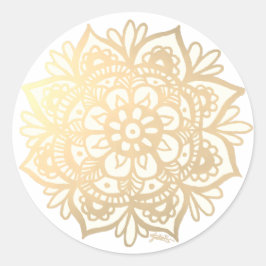 Yellow Gold Mandala Blume Runder Aufkleber
