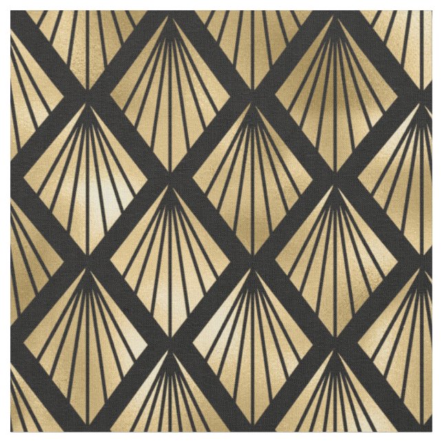Yellow Gold und Black Art Deco Diamond Muster Stoff (Nahaufnahme)
