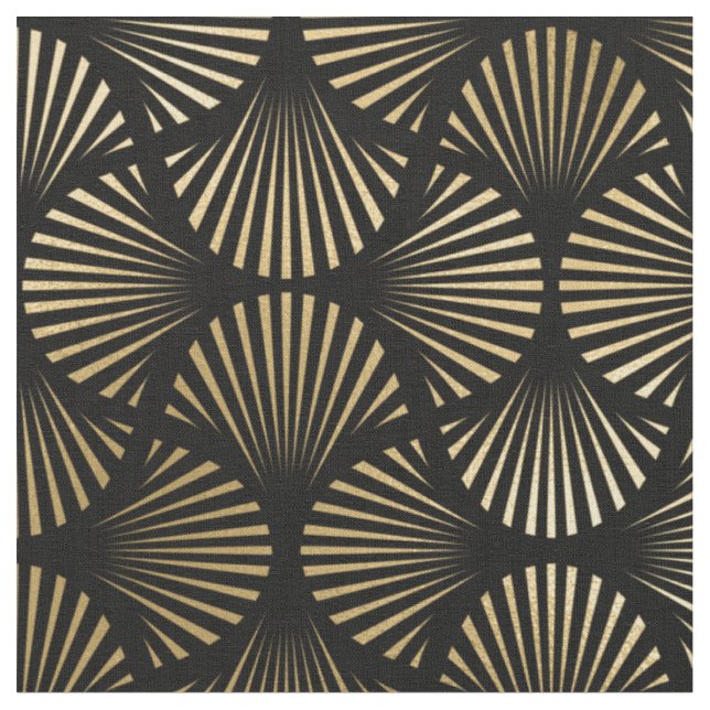 Yellow Gold und Black Art Deco Fan Muster Stoff (Nahaufnahme)