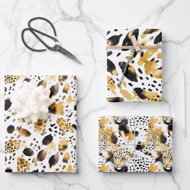 Yellow Gold White Black Leopard Geschenkpapier Set (Vorderseite)