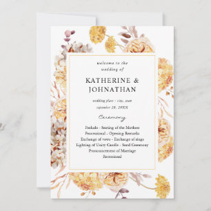 Yellow Golden Floral Wedding Program Einladung