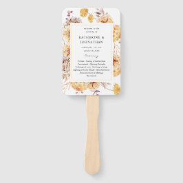 Yellow Golden Floral Wedding Program Hand Fan Fächer