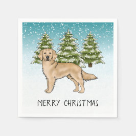 Yellow Golden Retriever Blue Winter Christmas Serviette