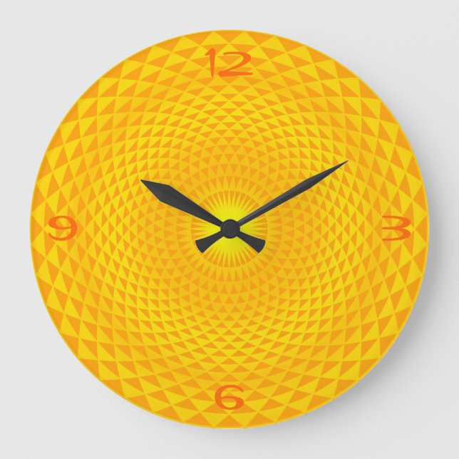 Yellow Golden Sun Lotus Blume Meditation Rad OM Große Wanduhr (Vorderseite)