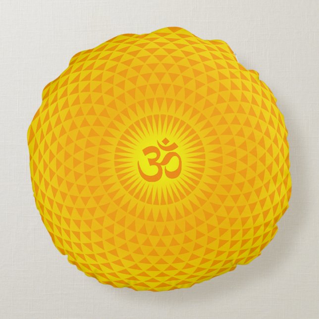 Yellow Golden Sun Lotus Blume Medizingerad OM Rundes Kissen (Rückseite)