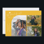Yellow Graduate She Believed Multi Photo Ankündigung<br><div class="desc">Modern and whimsical graduation announcement photo card featuring 3 photos on the front and 1 on the back. The text says "She believed she could so she did" with twinkling stars. Add the graduate's name,  information,  and message to personalize this card. Yellow.</div>