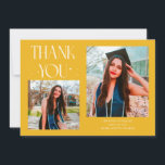 Yellow Graduate Thank You 2-Photo  Ankündigung<br><div class="desc">Modern and whimsical graduation announcement photo card featuring 2 photos on the front and 1 on the back. The text says "THANK YOU" with twinkling stars. Add the graduate's name,  information,  and message to personalize this card. Yellow.</div>