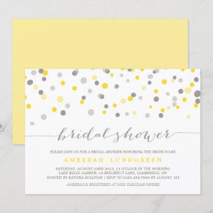 Yellow & Gray Confetti Dots Brautparty laden ein Einladung