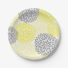 Yellow Gray Dahlia Kinderdusche / Bridal plate Pappteller