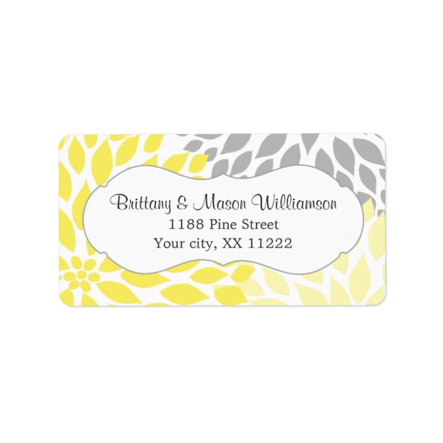 Yellow Gray Dahlia Wedding Brautparty Adressaufkleber (Vorne)