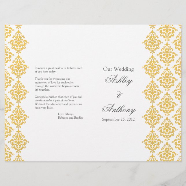 Yellow Gray Damask Foldable Wedding Program (Vorderseite)