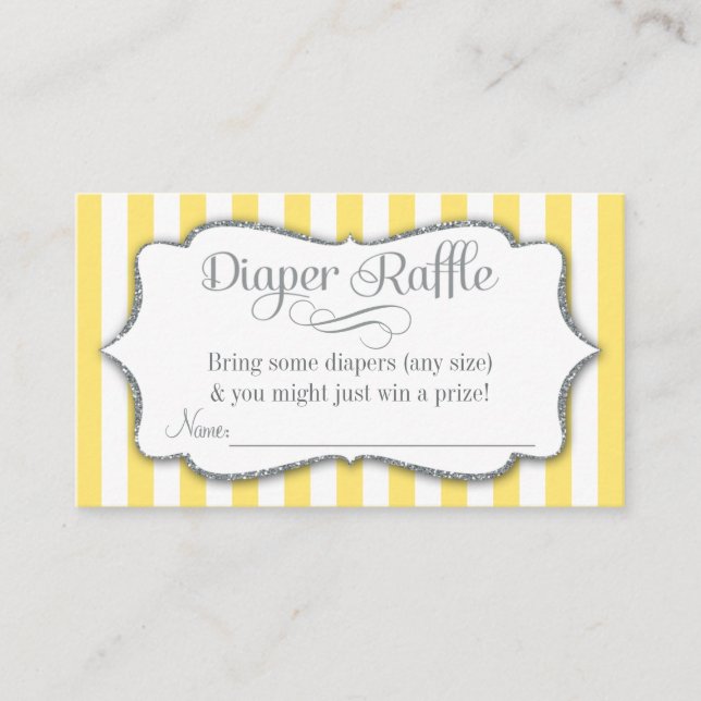 Yellow Gray Diaper Raffle Baby Duschkarten Silver Begleitkarte (Vorderseite)