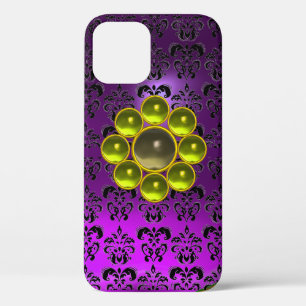 YELLOW GRAY GEMSTONE MON Lila Black Damask Case-Mate iPhone Hülle