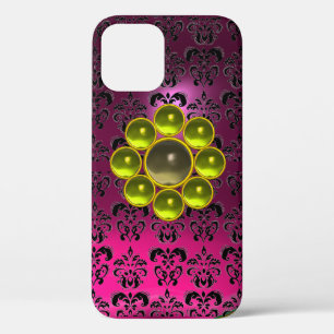YELLOW GRAY GEMSTONE MON Pink Fuchsia Black Damask Case-Mate iPhone Hülle