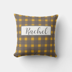 Yellow Gray Gingham Personalisiert Kissen