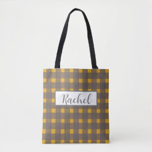 Yellow Gray Gingham Personalisiert Tote Bag Tasche