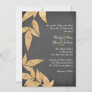 Yellow & Gray Leaves Vintage Wedding Invitations