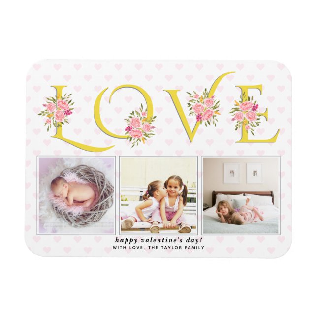 Yellow, gray LOVE, pink  roses Valentines Day Magnet (Horizontal)