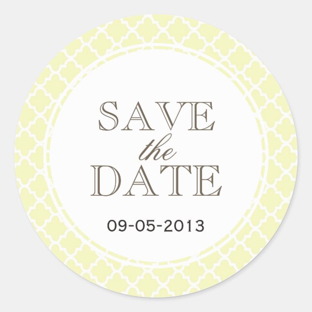 Yellow gray marokkanische Kachel SAVE THE DATE Hoc Runder Aufkleber (Vorderseite)