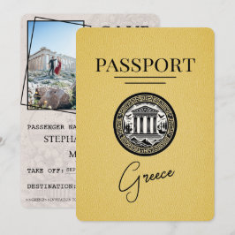 Yellow Greece Passport Save the Date Card