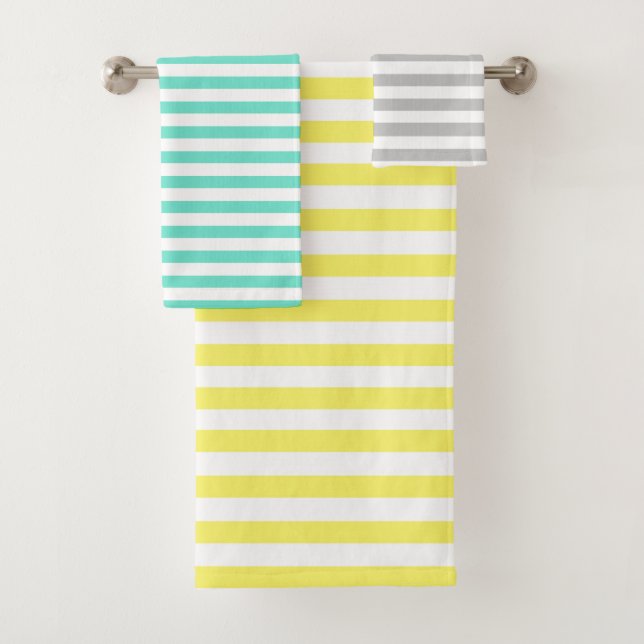 Yellow, Green and Purple Striped Badhandtuch Set (Insitu)
