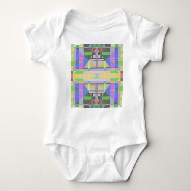 Yellow Green Blue Lila Geometric Baby Strampler (Vorderseite)