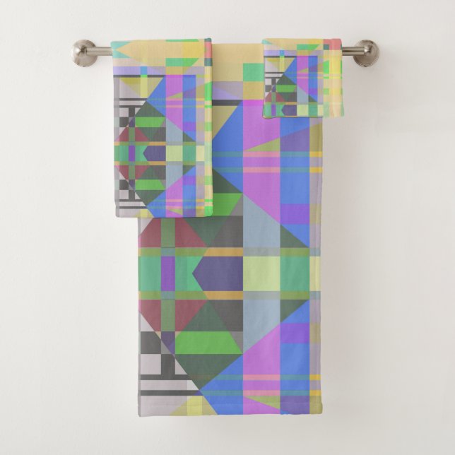 Yellow Green Blue Lila Geometric Badhandtuch Set (Insitu)