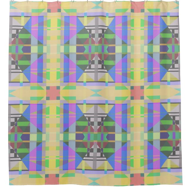 Yellow Green Blue Lila Geometric Duschvorhang (Vorderseite)