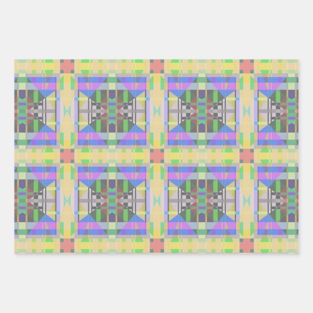 Yellow Green Blue Lila Geometric Geschenkpapier Set (Vorderseite)